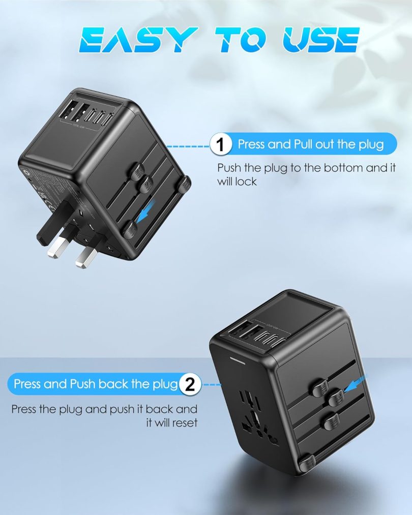 Travel Adapter, 6.0A 30W International Power Adapter, 5 USB C/A Ports + AC Outlets for All USB Devices, Type I C G A Plugs 110V 220V A/C, European Travel Plug Adapter for 200+ Countries - Image 7
